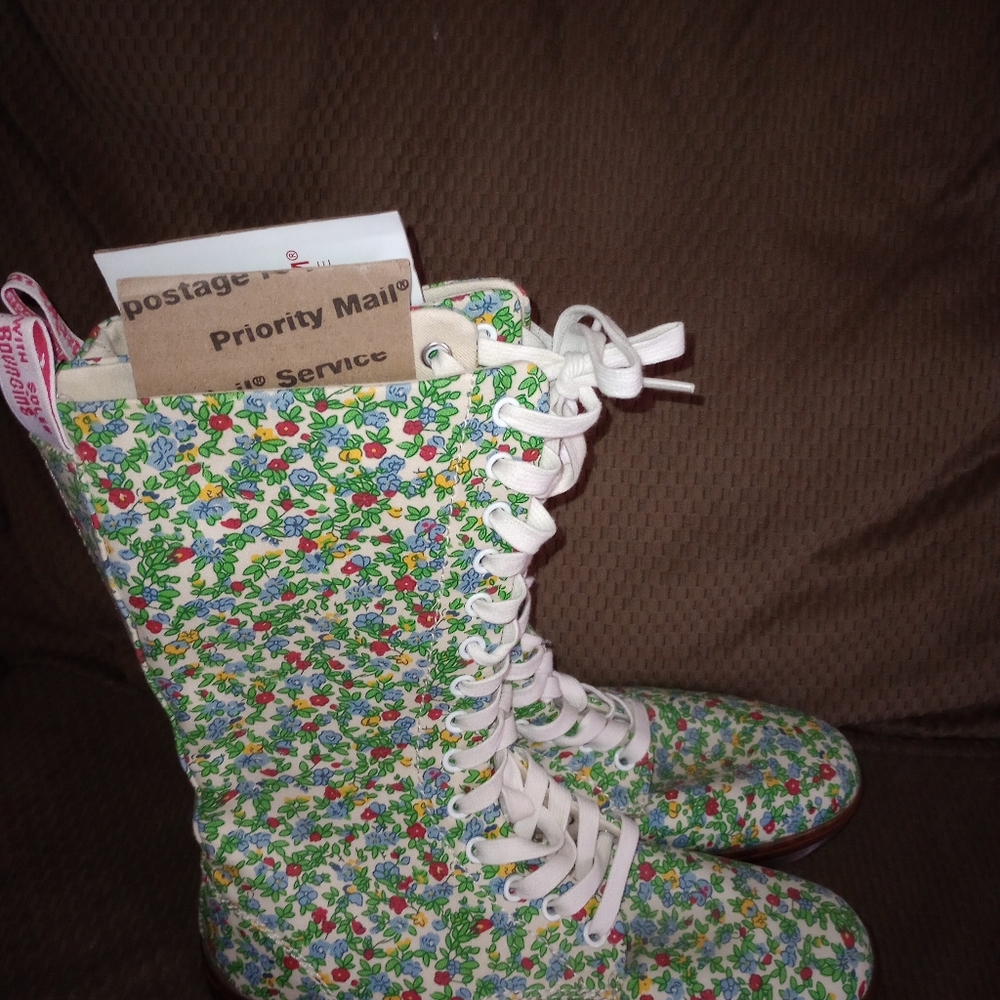 Vintage Y2K Dr Martens Knee High Floral Boots 8 retro Sneakers Shoes - Picture 3 of 6